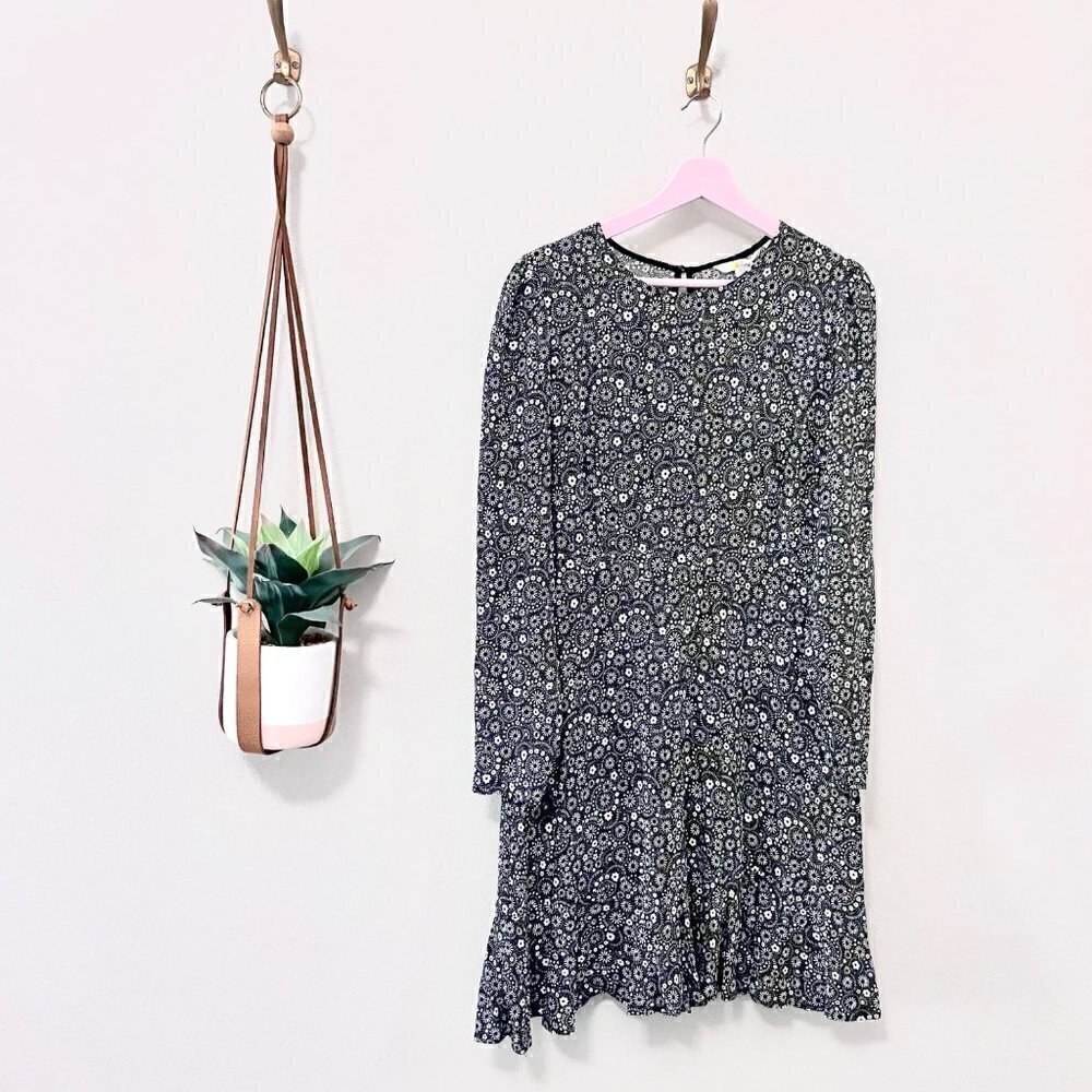 NWT Boden Long Sleeve Flippy Mini Dress Black Dotty Daisy Size US 10